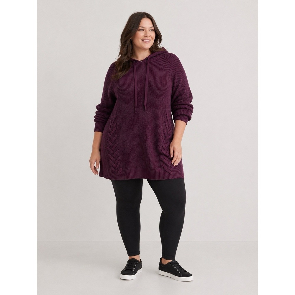 Torrid Plum Lace Up Hoodie Sweater Tunic Size 2X Cozy Cottagecore